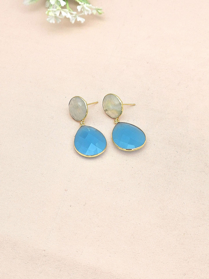 Fine Handcrafted Gold plated Prehnite-Chalcedony stone light weight Dangle Drop Earrings