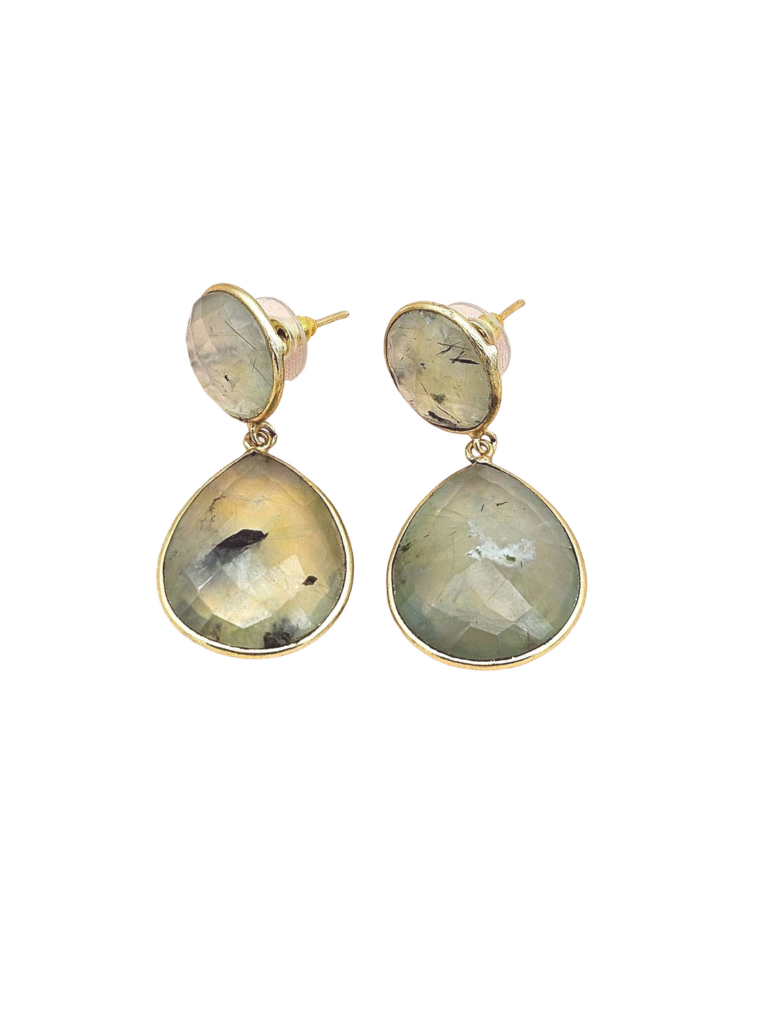 Awesome Gold Plated Fine Prehnite Bezel Setting Designer Light Weight Dangle Drop Earrings