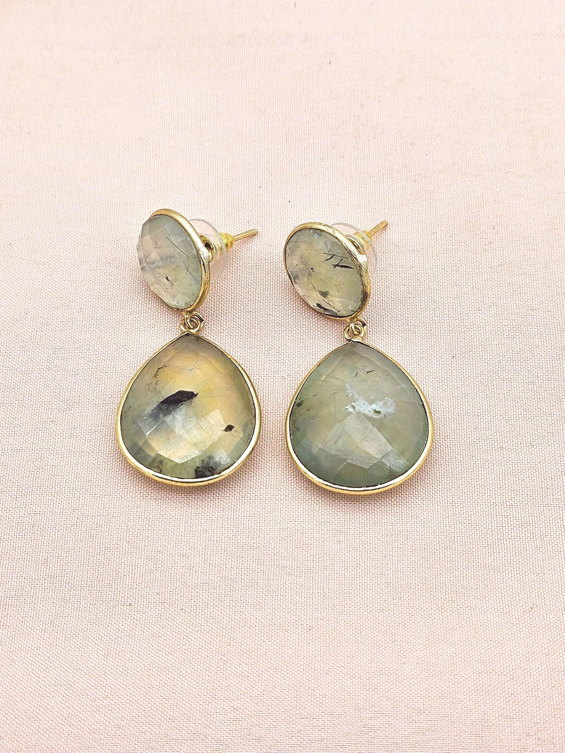 Awesome Gold Plated Fine Prehnite Bezel Setting Designer Light Weight Dangle Drop Earrings