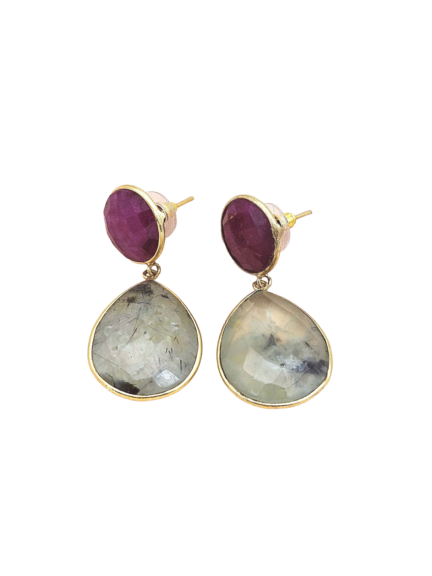 Awesome Gold Plated Fine Prehnite-Red Hathipara Bezel Setting Designer Light Weight Dangle Drop Earrings