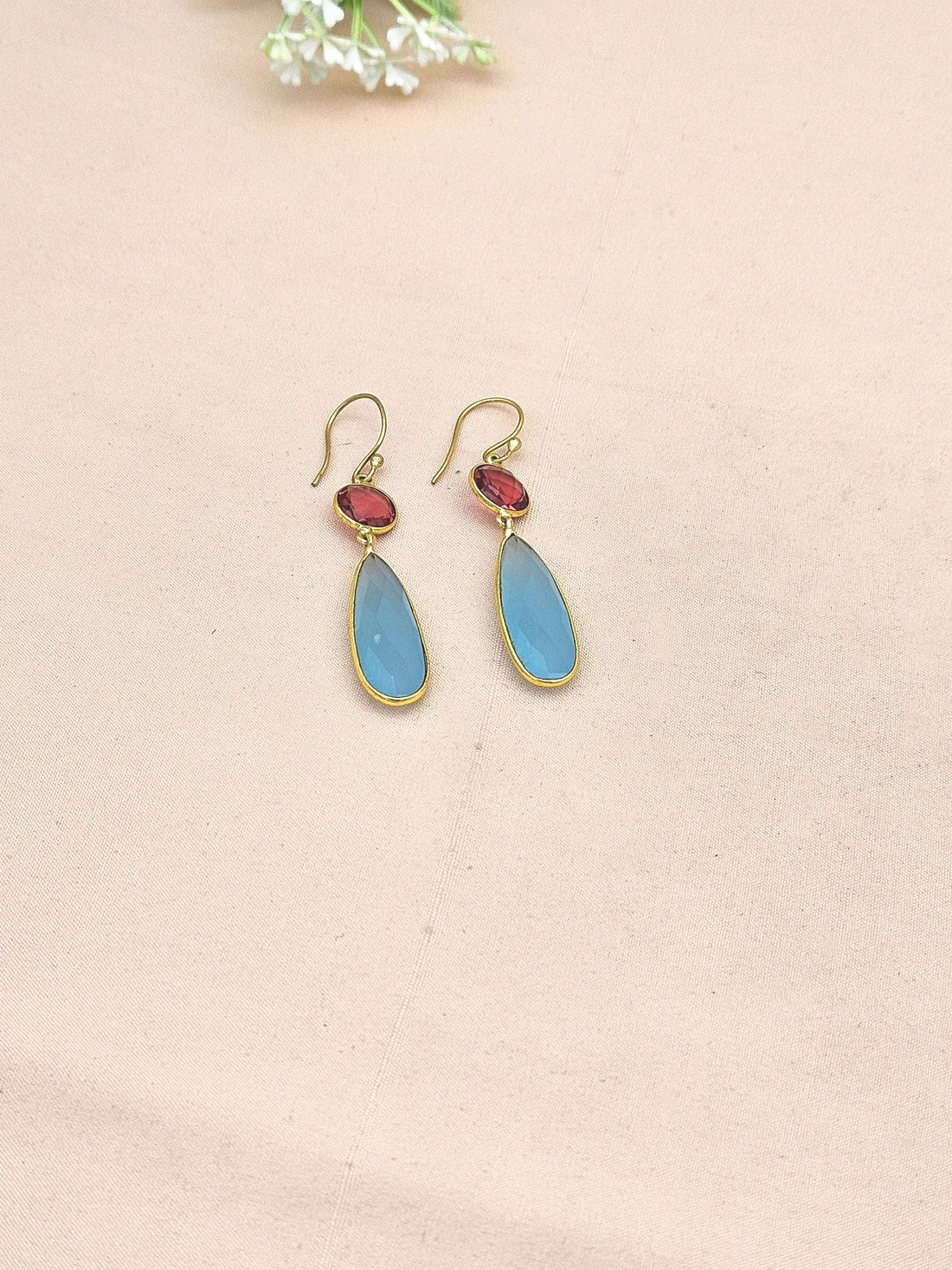 Handcrafted Gold plated Chalcedony-Magenta Glass light weight Bezel Designer Dangle Drop Earrings