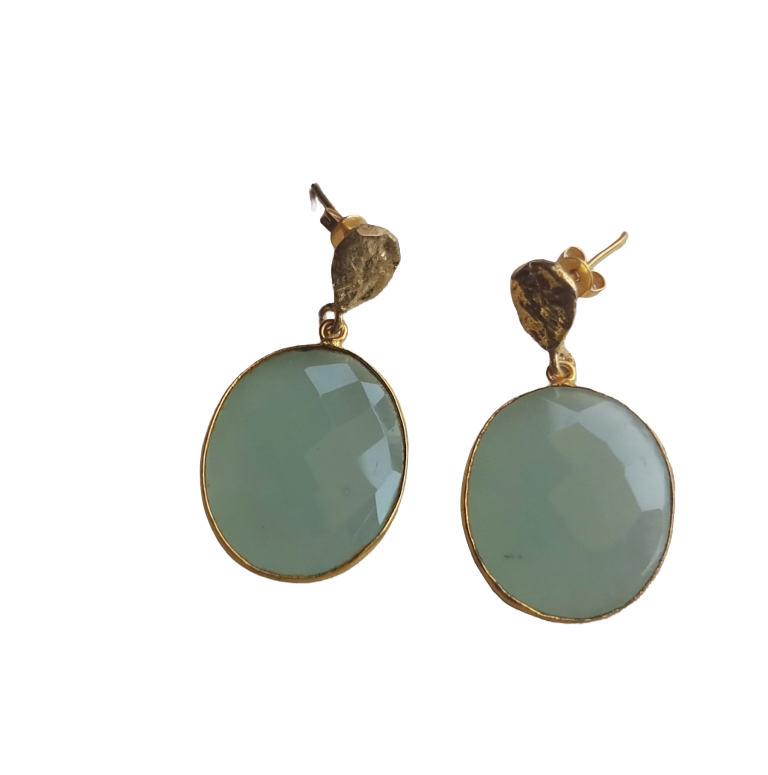 Handcrafted Gold plated Aquamarine light weight Bezel Designer Dangle Drop Earrings