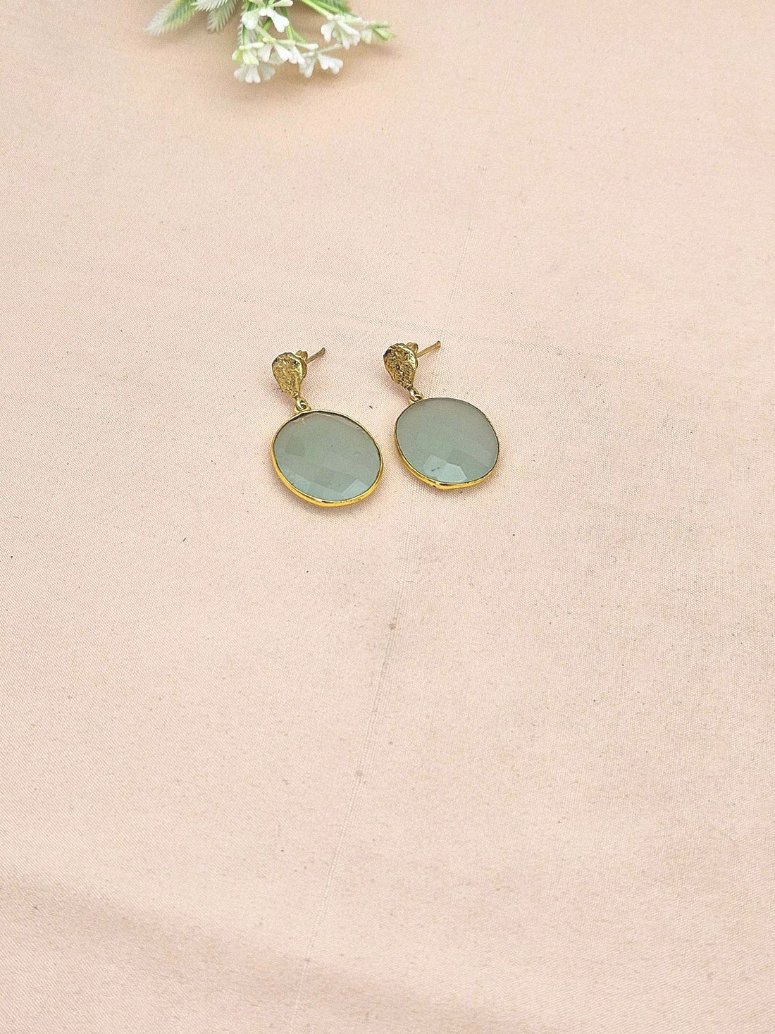 Handcrafted Gold plated Aquamarine light weight Bezel Designer Dangle Drop Earrings