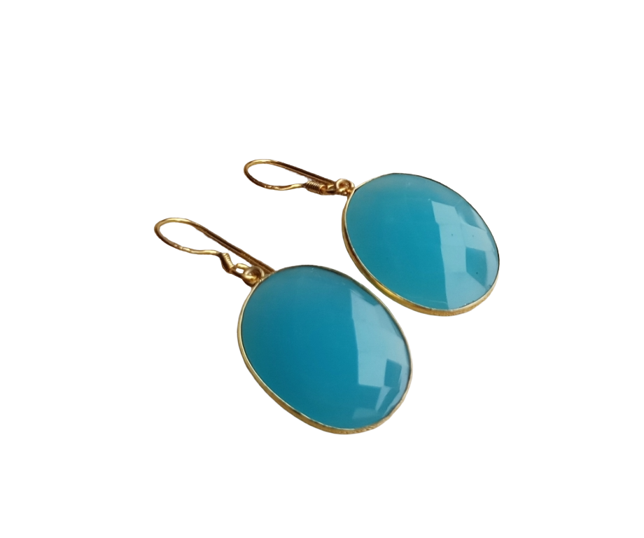 Handcrafted Gold plated Chalcedony light weight Bezel Designer Dangle Drop Earrings