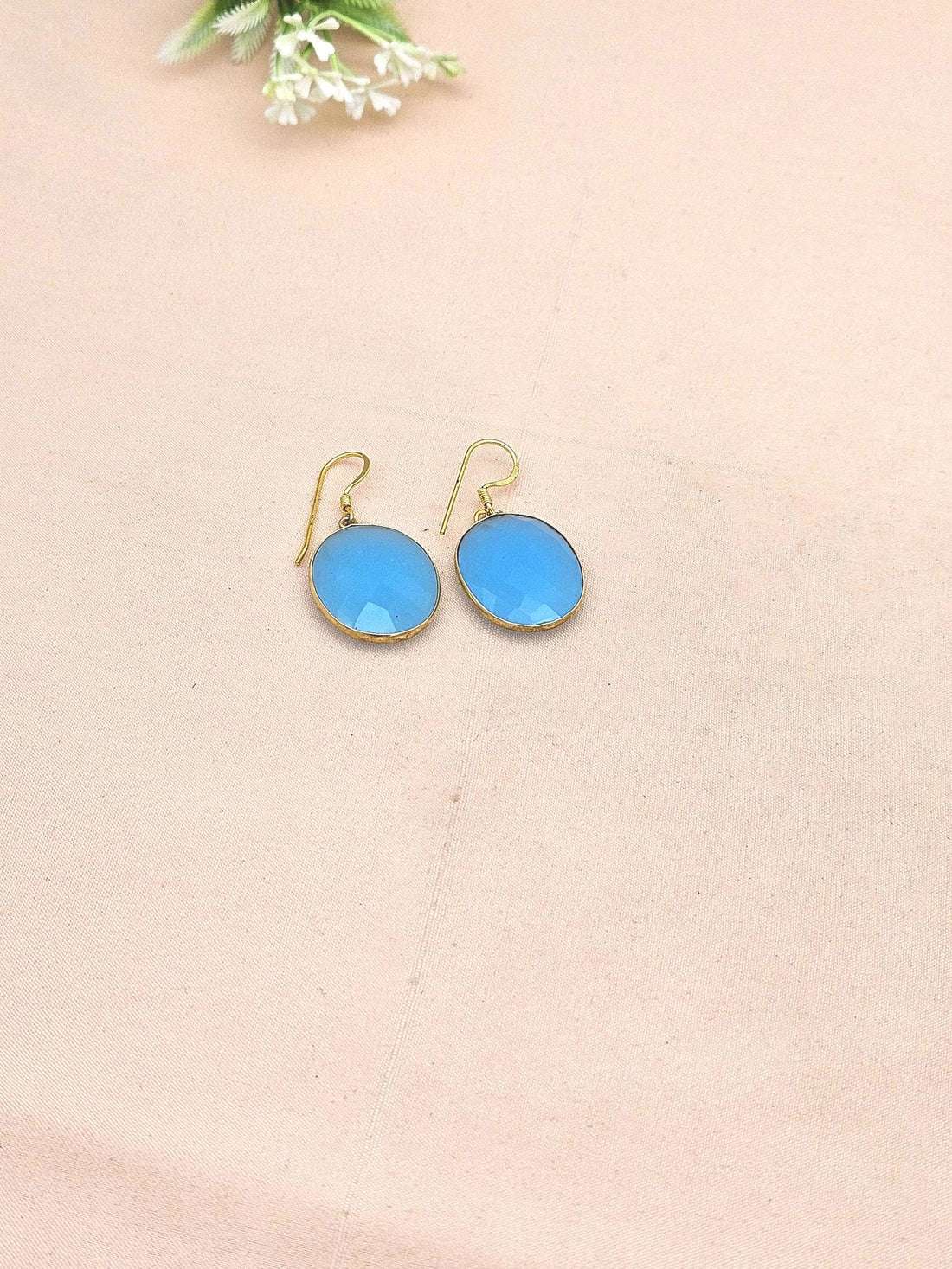 Handcrafted Gold plated Chalcedony light weight Bezel Designer Dangle Drop Earrings