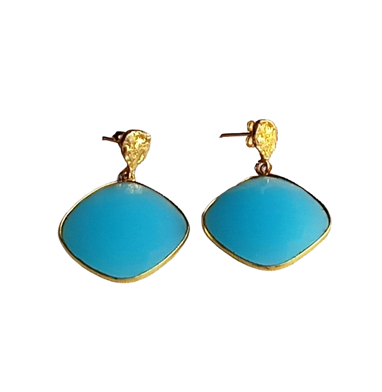 Handcrafted Gold plated Chalcedony light weight Bezel Designer Dangle Drop Earrings