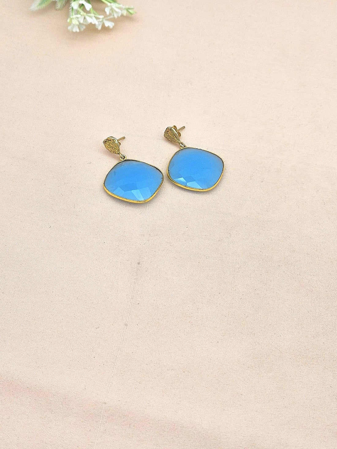 Handcrafted Gold plated Chalcedony light weight Bezel Designer Dangle Drop Earrings