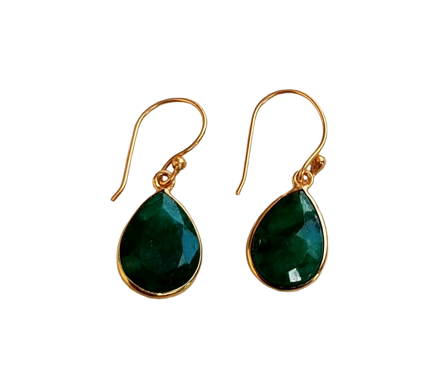 Fine Handcrafted Gold plated Green Hathipara light weight Bezel Designer Dangle Drop Earrings