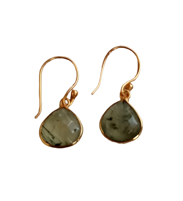 Fine Handcrafted Gold plated Prehnite light weight Bezel Designer Dangle Drop Earrings