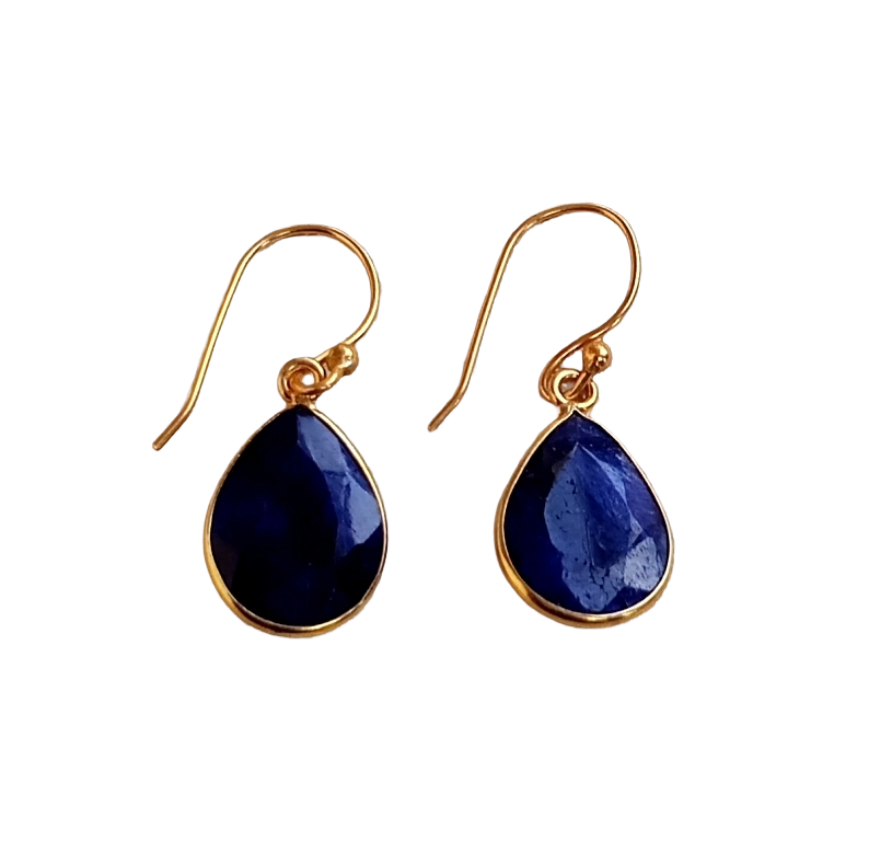 Fine Handcrafted Gold plated Blue Hathipara light weight Bezel Designer Dangle Drop Earrings