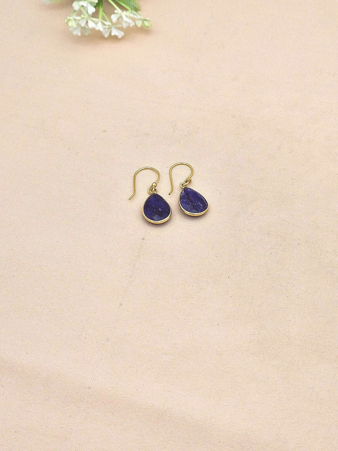 Fine Handcrafted Gold plated Blue Hathipara light weight Bezel Designer Dangle Drop Earrings