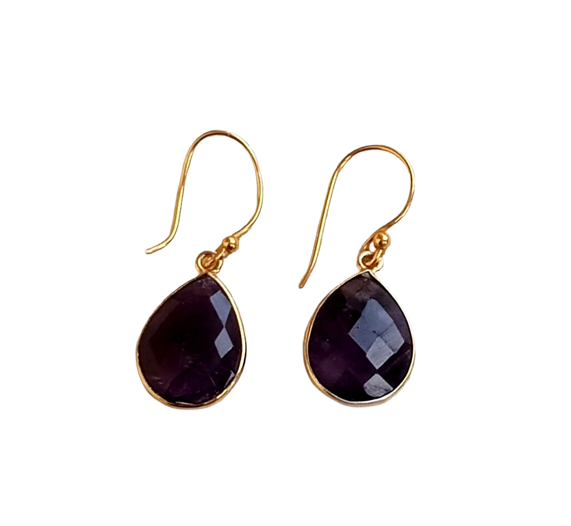 Fine Handcrafted Gold plated Amethyst light weight Bezel Designer Dangle Drop Earrings