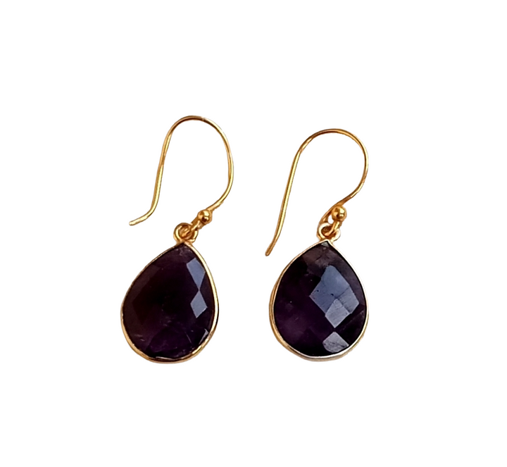 Fine Handcrafted Gold plated Amethyst light weight Bezel Designer Dangle Drop Earrings