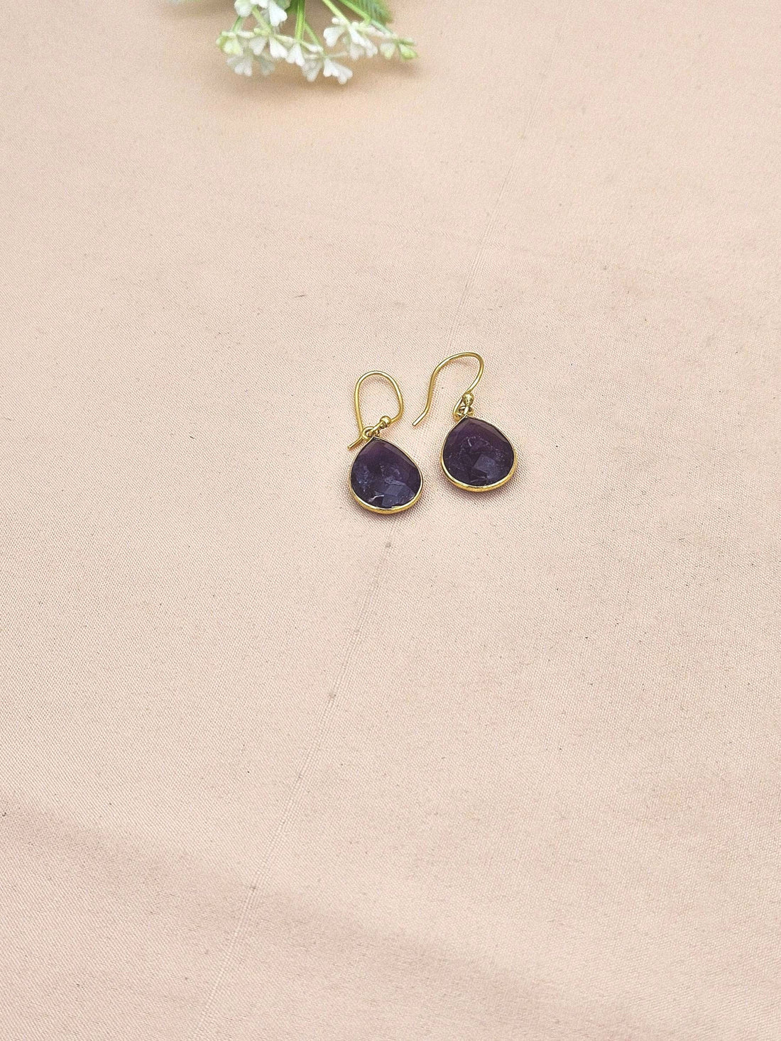Fine Handcrafted Gold plated Amethyst light weight Bezel Designer Dangle Drop Earrings