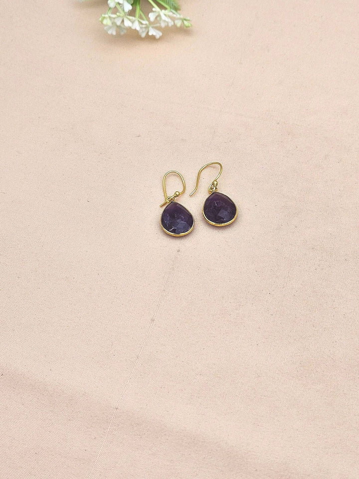 Fine Handcrafted Gold plated Amethyst light weight Bezel Designer Dangle Drop Earrings