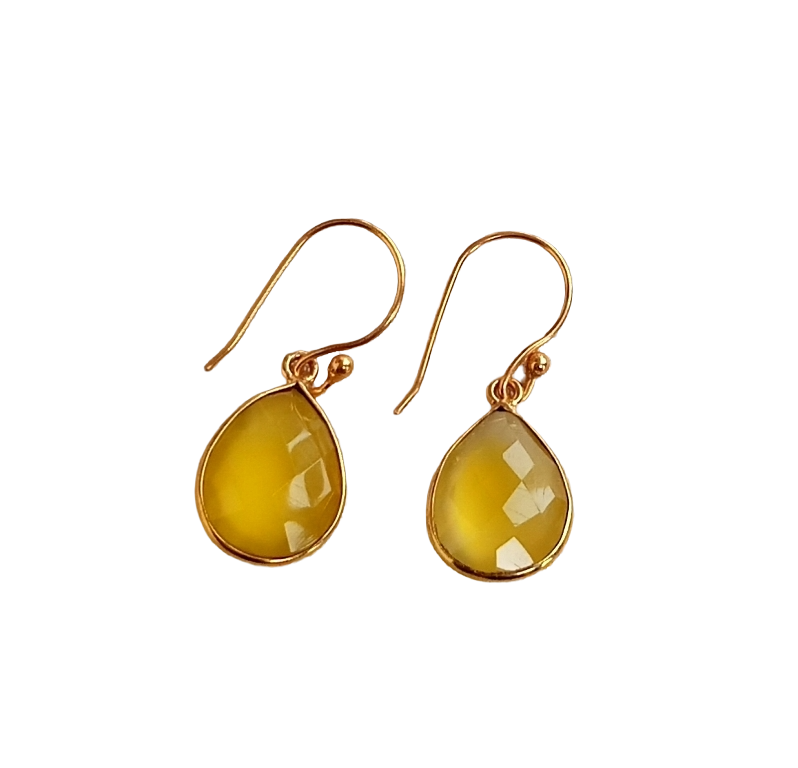 Fine Handcrafted Gold plated Yellow Chalcedony light weight Bezel Designer Dangle Drop Earrings