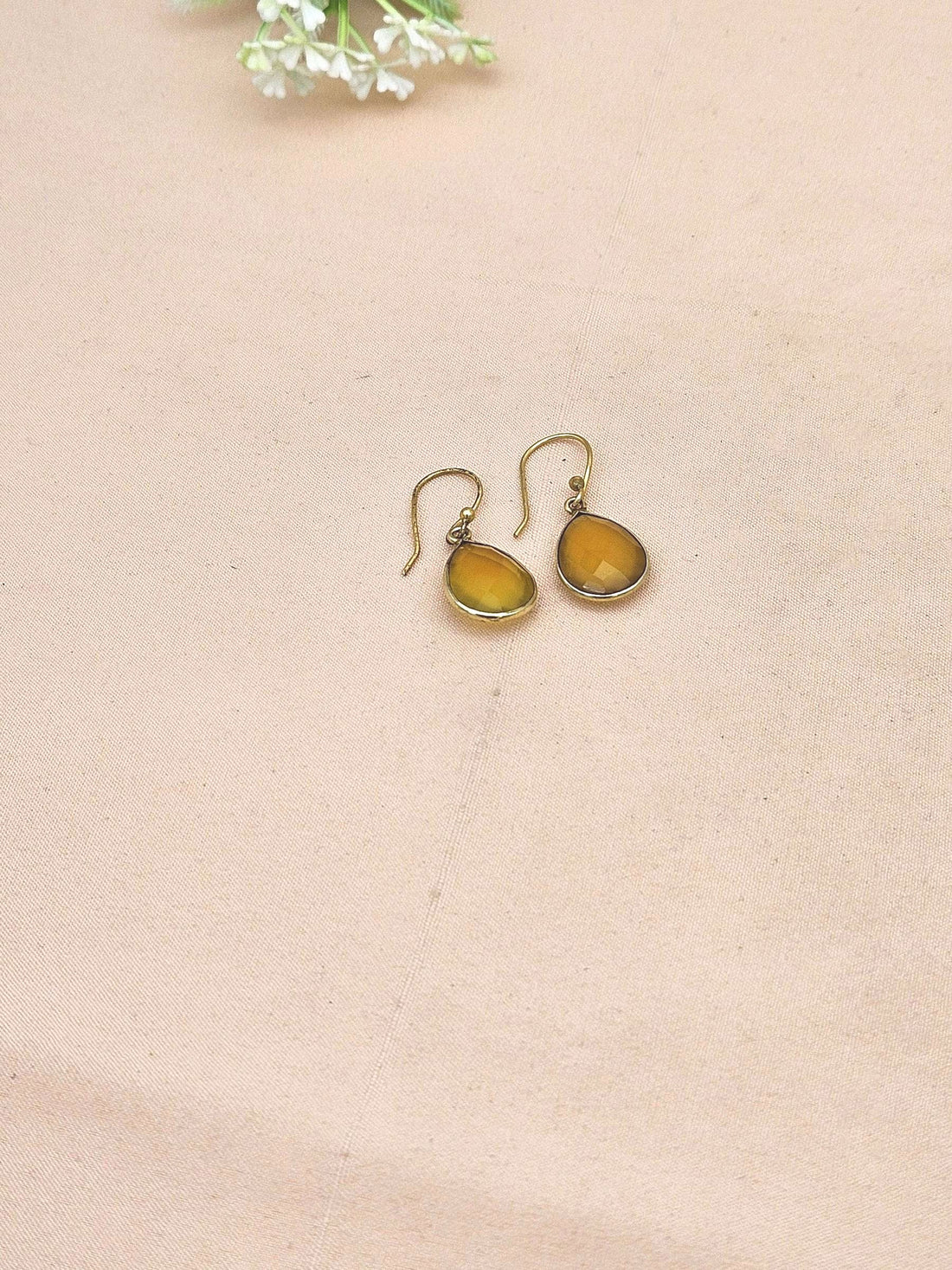 Fine Handcrafted Gold plated Yellow Chalcedony light weight Bezel Designer Dangle Drop Earrings