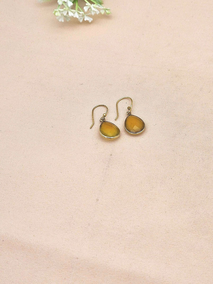Fine Handcrafted Gold plated Yellow Chalcedony light weight Bezel Designer Dangle Drop Earrings