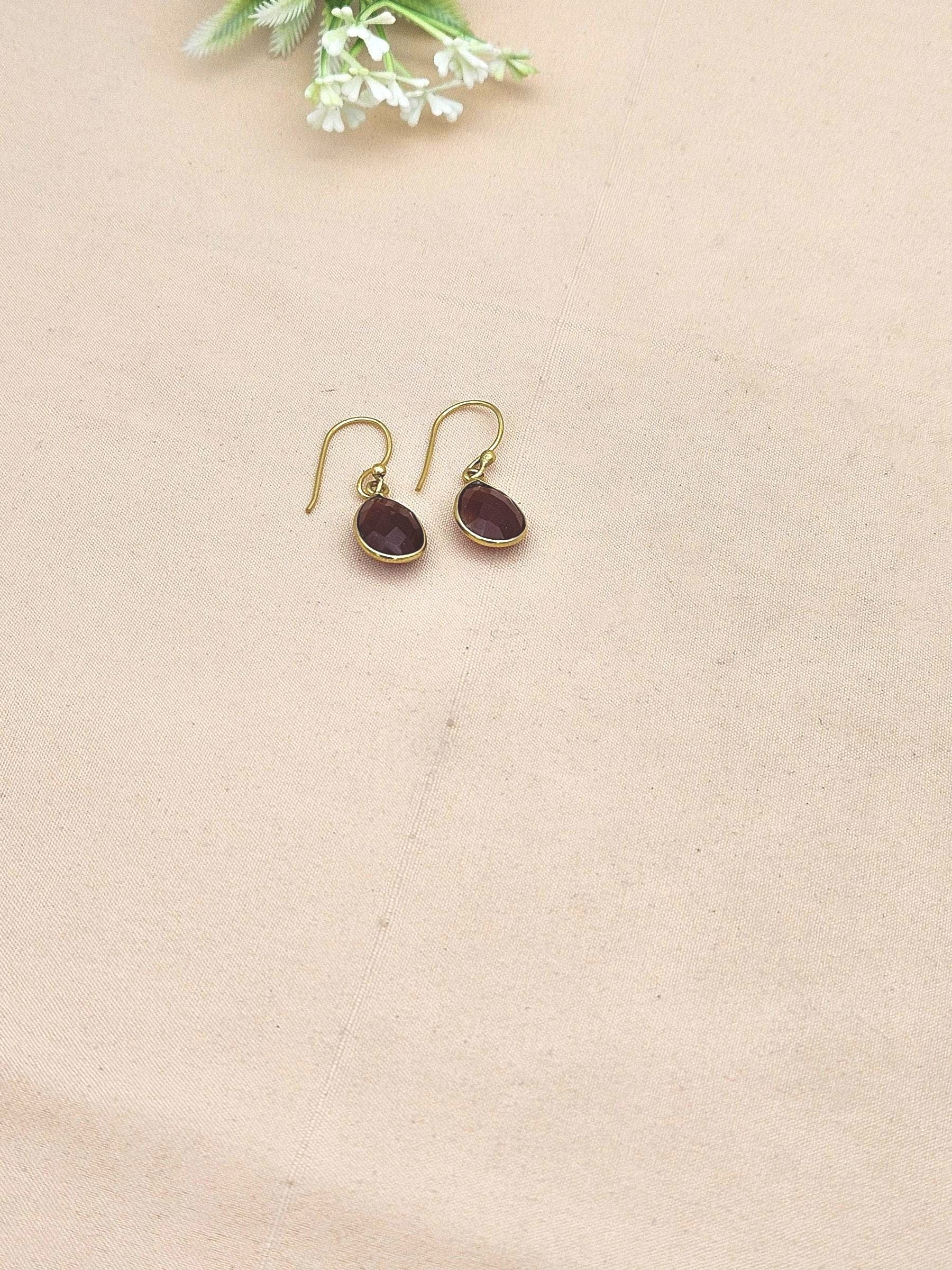 Fine Handcrafted Gold plated Red Onyx light weight Bezel Designer Dangle Drop Earrings
