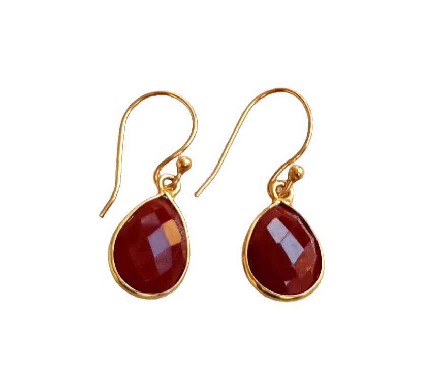 Fine Handcrafted Gold plated Red Onyx light weight Bezel Designer Dangle Drop Earrings