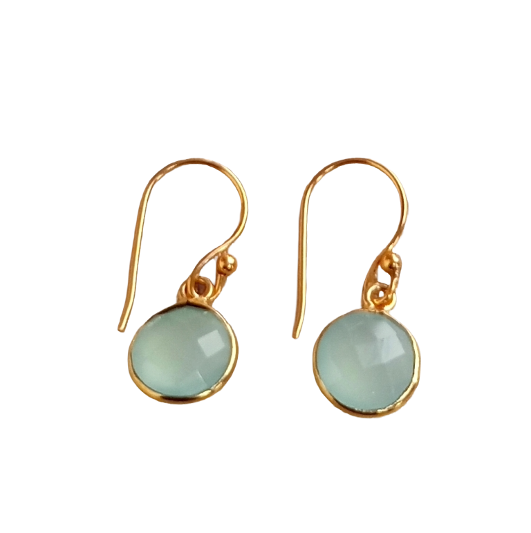 Fine Handcrafted Gold Plated Chalcedony light weight Bezel Designer Dangle Drop Earrings