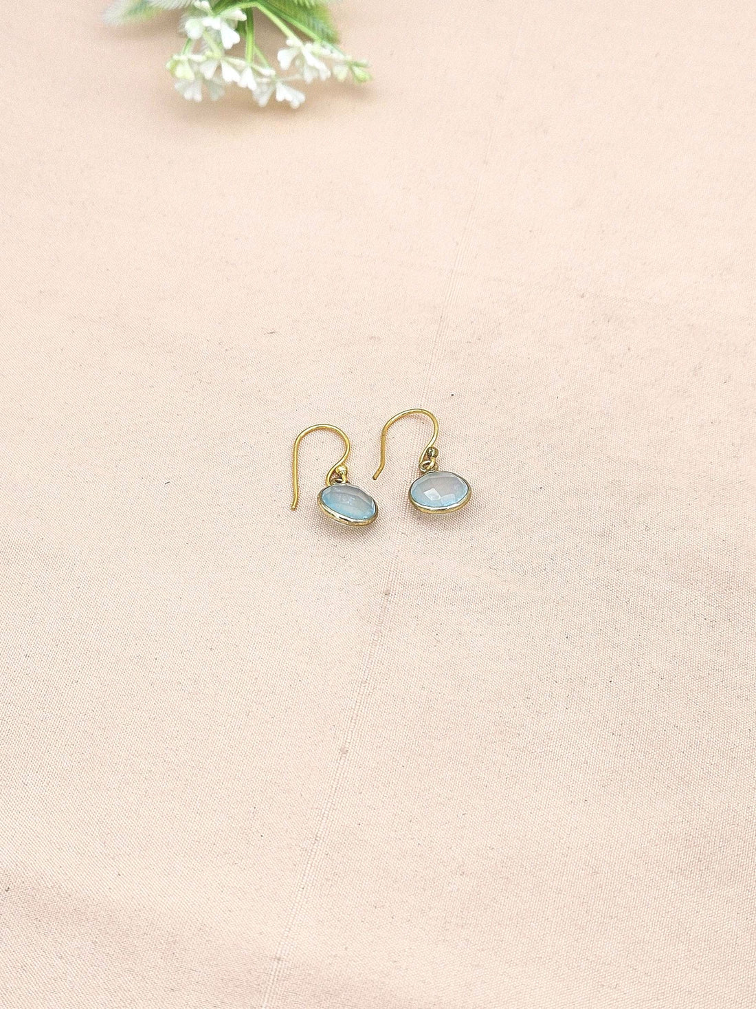 Fine Handcrafted Gold Plated Chalcedony light weight Bezel Designer Dangle Drop Earrings