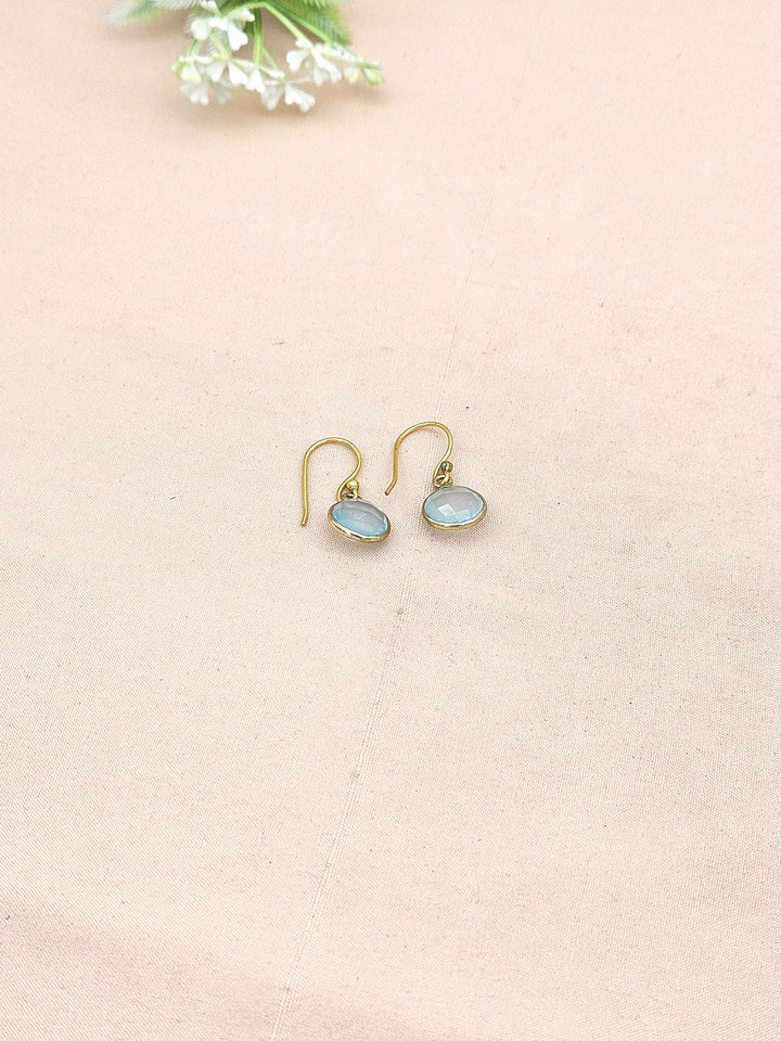 Fine Handcrafted Gold Plated Chalcedony light weight Bezel Designer Dangle Drop Earrings