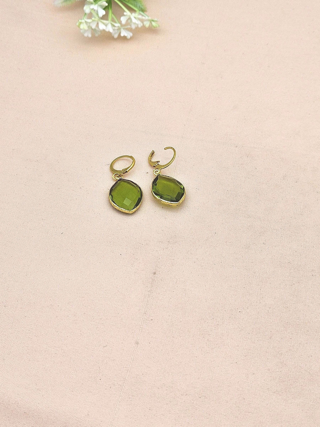 Fine Handcrafted Gold Plated Peridot color Hydro Quartz light weight Bezel Designer Dangle Drop Earrings