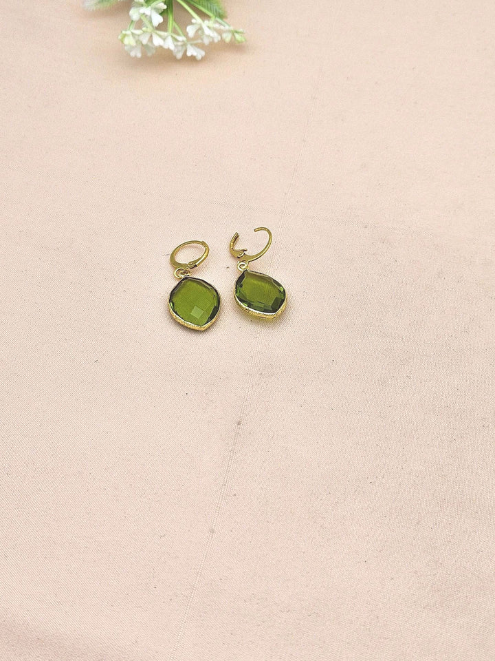 Fine Handcrafted Gold Plated Peridot color Hydro Quartz light weight Bezel Designer Dangle Drop Earrings