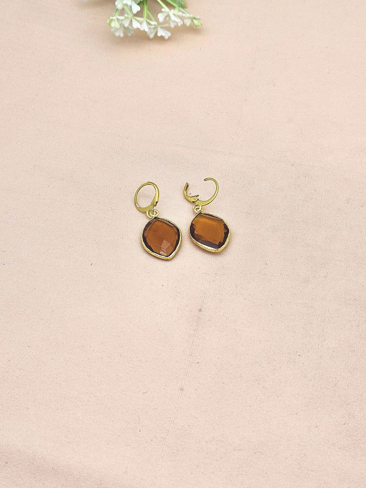 Fine Handcrafted Gold Plated Yellow Hydro Quartz light weight Bezel Designer Dangle Drop Earrings