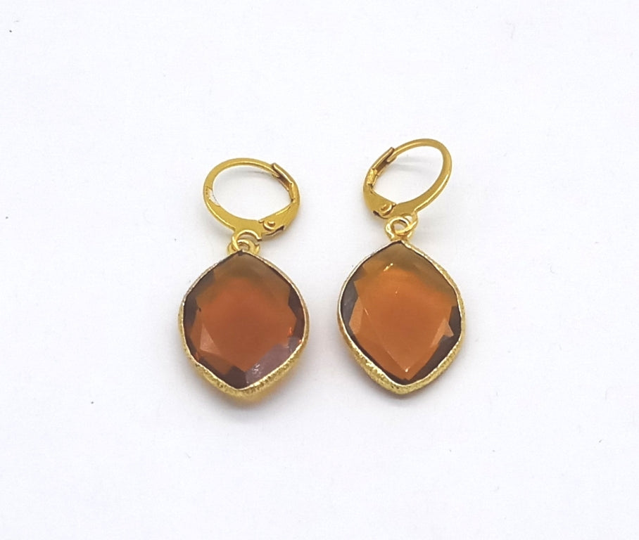 Fine Handcrafted Gold Plated Yellow Hydro Quartz light weight Bezel Designer Dangle Drop Earrings