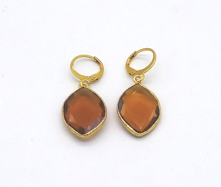 Fine Handcrafted Gold Plated Yellow Hydro Quartz light weight Bezel Designer Dangle Drop Earrings