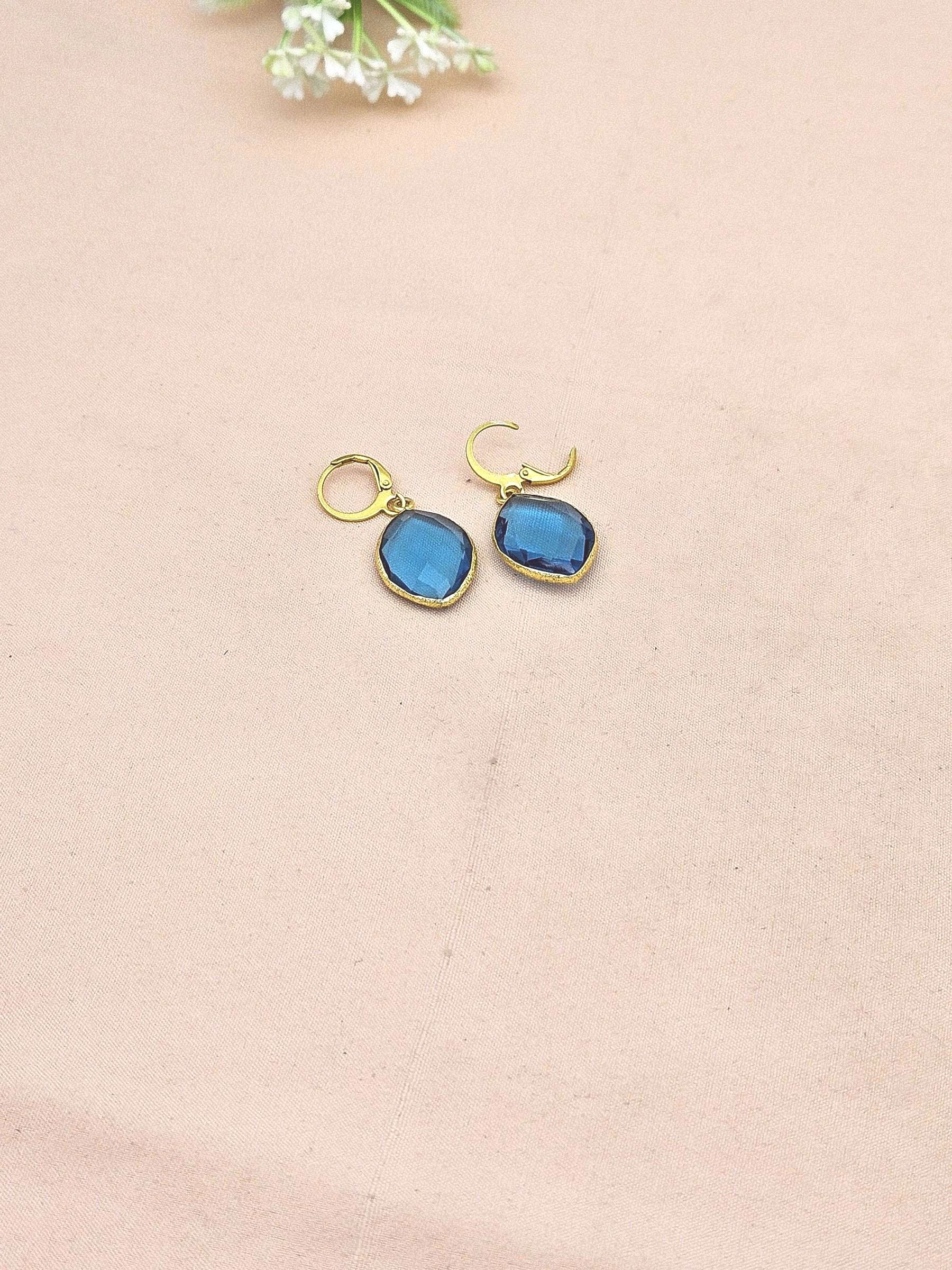 Fine Handcrafted Gold Plated BT Color Hydro Quartz light weight Bezel Designer Dangle Drop Earrings
