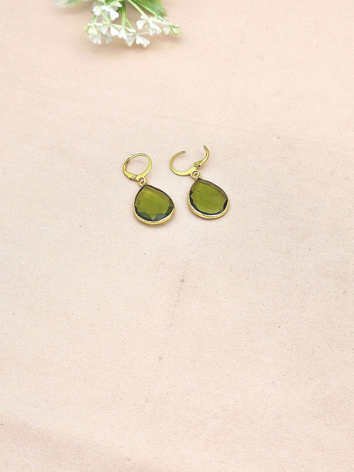 Fine Handcrafted Gold Plated Peridot color Hydro Quartz light weight Bezel Designer Dangle Drop Earrings
