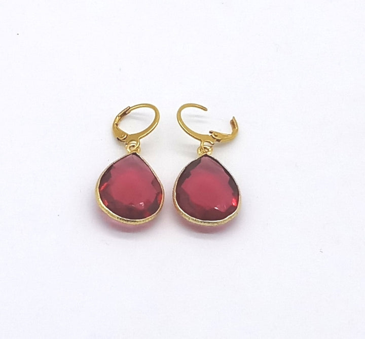 Fine Handcrafted Gold Plated Red Hydro Quartz light weight Bezel Designer Dangle Drop Earrings