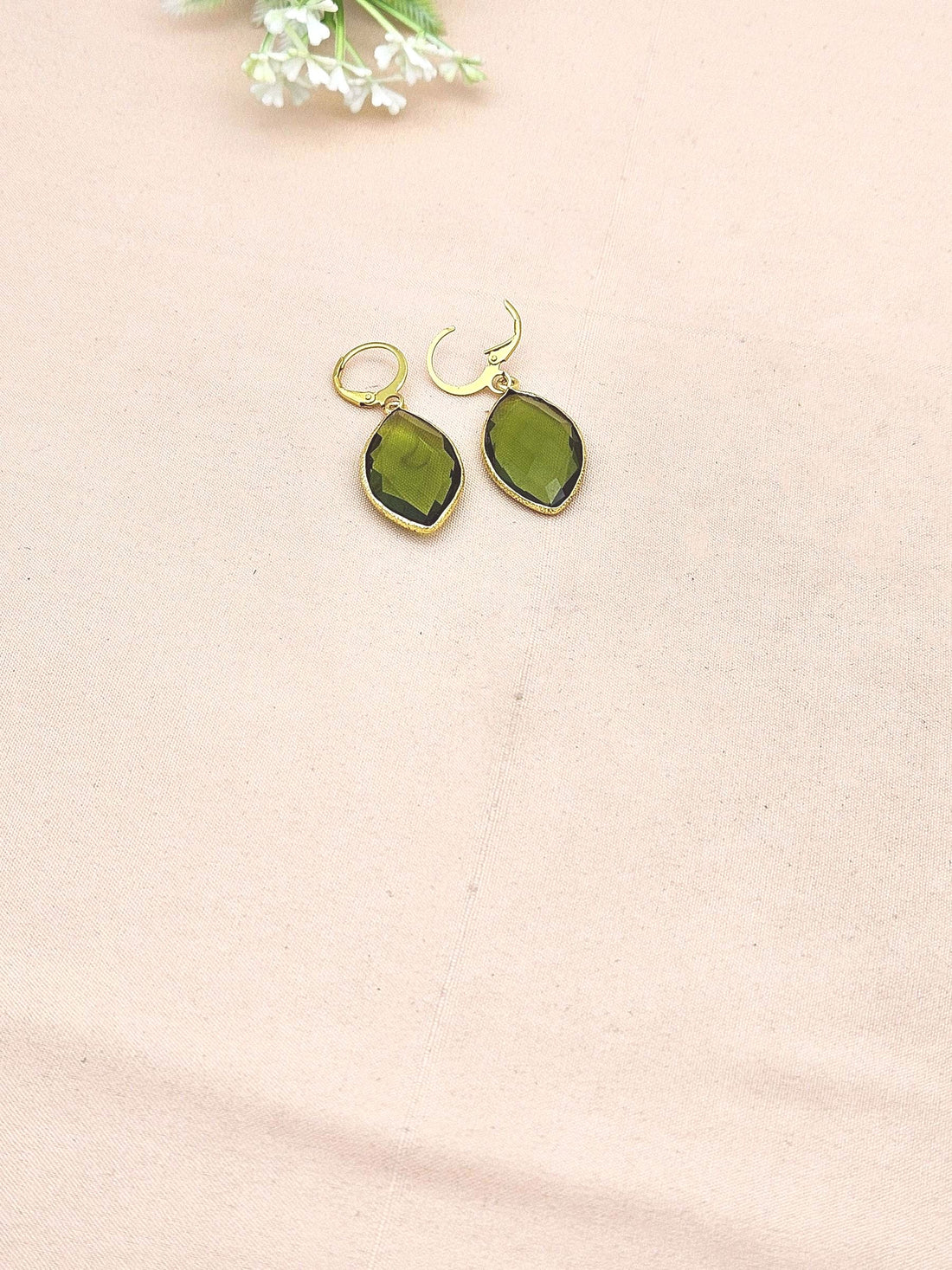 Fine Handcrafted Gold Plated Peridot color Hydro Quartz light weight Bezel Designer Dangle Drop Earrings