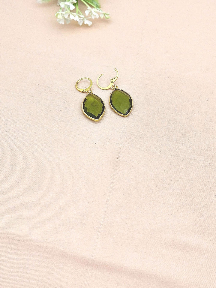 Fine Handcrafted Gold Plated Peridot color Hydro Quartz light weight Bezel Designer Dangle Drop Earrings