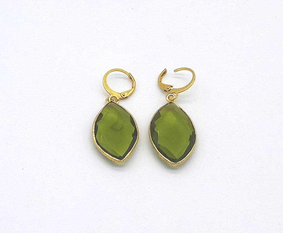 Fine Handcrafted Gold Plated Peridot color Hydro Quartz light weight Bezel Designer Dangle Drop Earrings