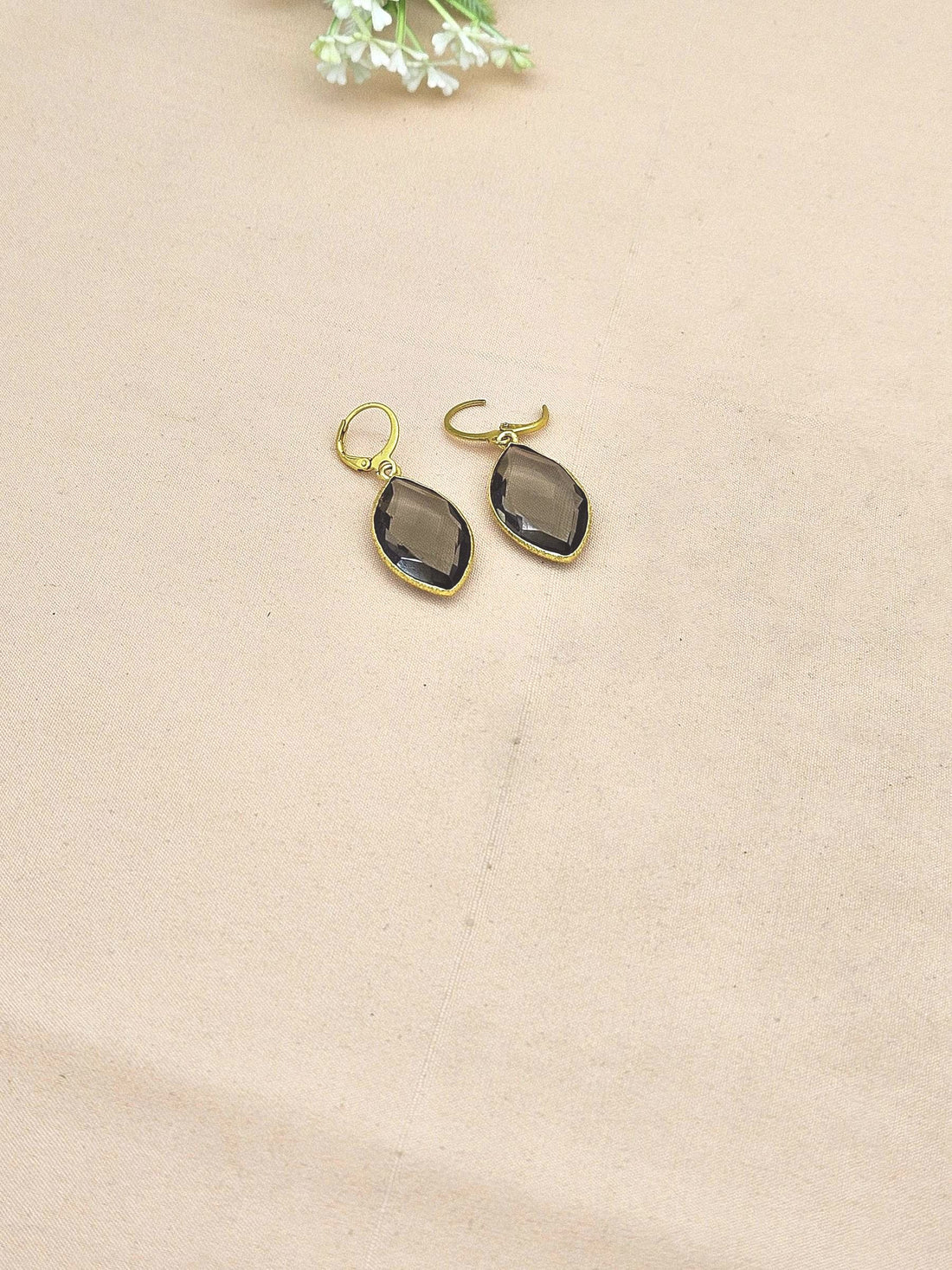 Fine Handcrafted Gold Plated Smoky Hydro Quartz light weight Bezel Designer Dangle Drop Earrings