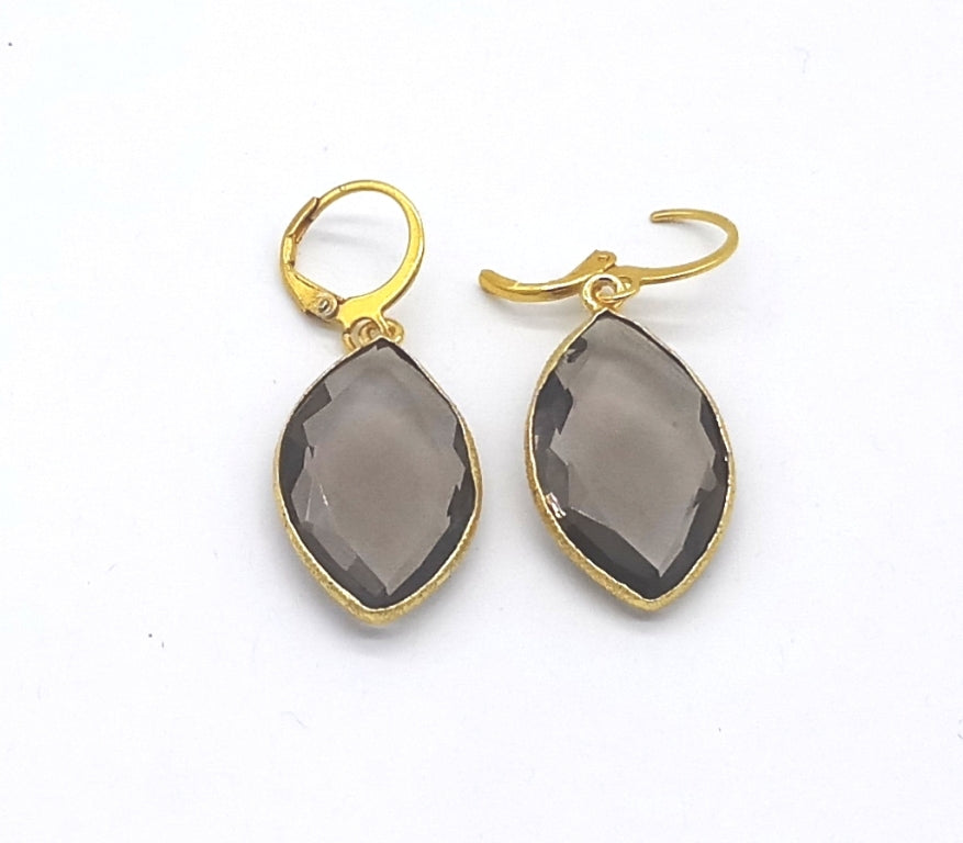 Fine Handcrafted Gold Plated Smoky Hydro Quartz light weight Bezel Designer Dangle Drop Earrings