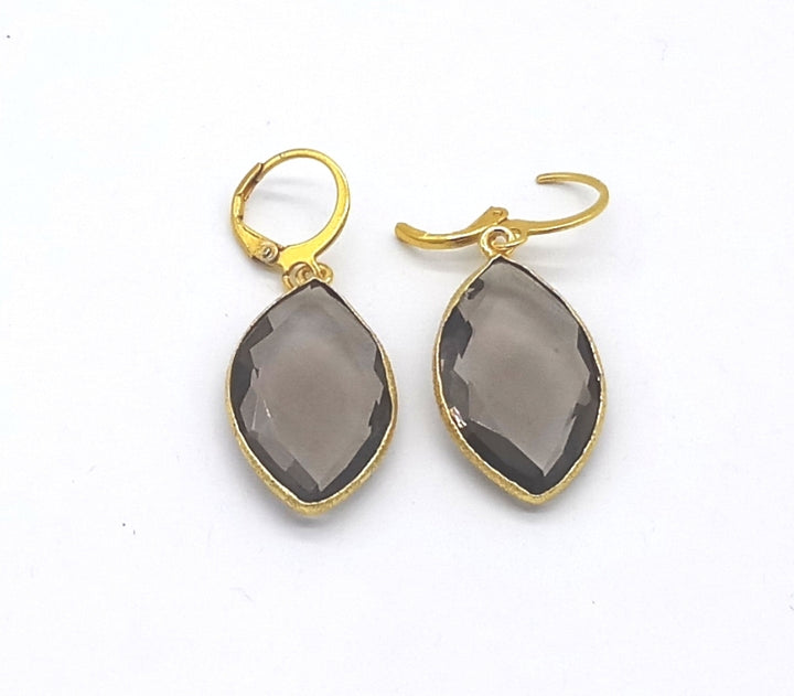 Fine Handcrafted Gold Plated Smoky Hydro Quartz light weight Bezel Designer Dangle Drop Earrings