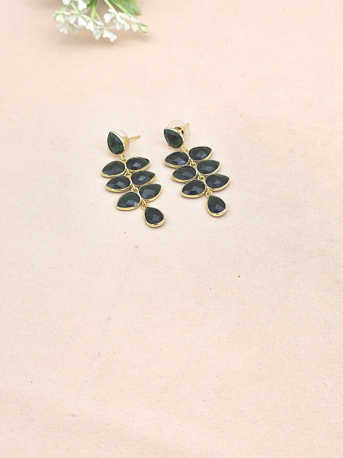 Fine Handcrafted Gold plated Green Hydro Quartz stone light weight Leaf Designer Dangle Drop Earrings
