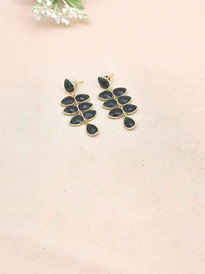 Fine Handcrafted Gold plated Green Hydro Quartz stone light weight Leaf Designer Dangle Drop Earrings
