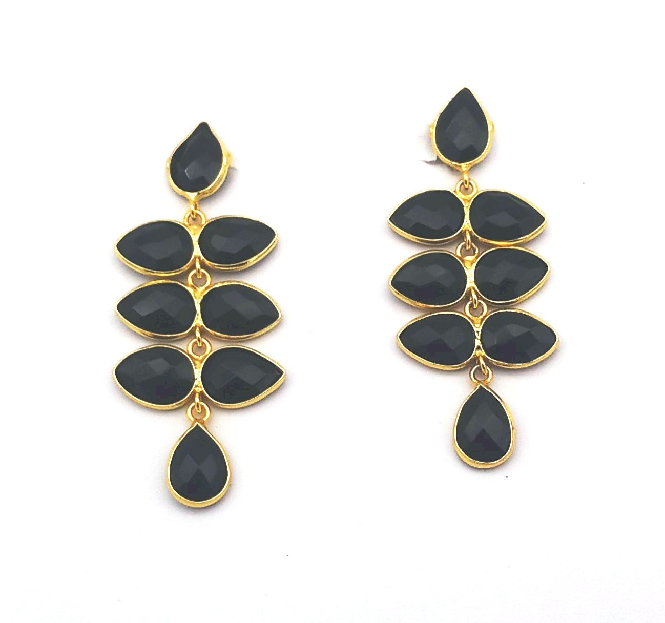 Fine Handcrafted Gold plated Black Onyx stone light weight Leaf Designer Dangle Drop Earrings