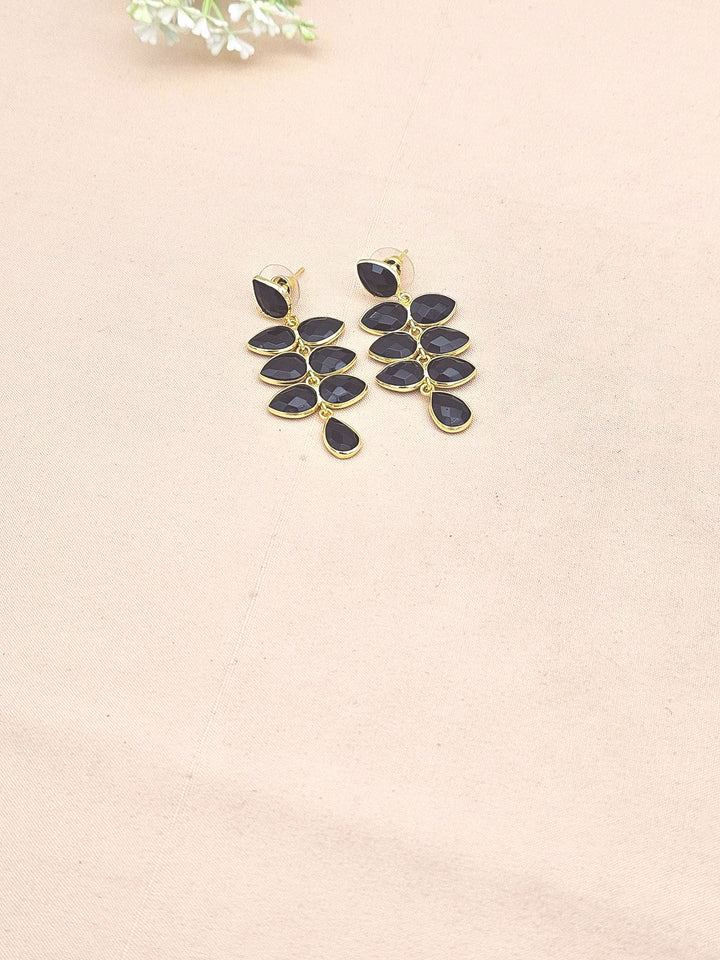 Fine Handcrafted Gold plated Black Onyx stone light weight Leaf Designer Dangle Drop Earrings
