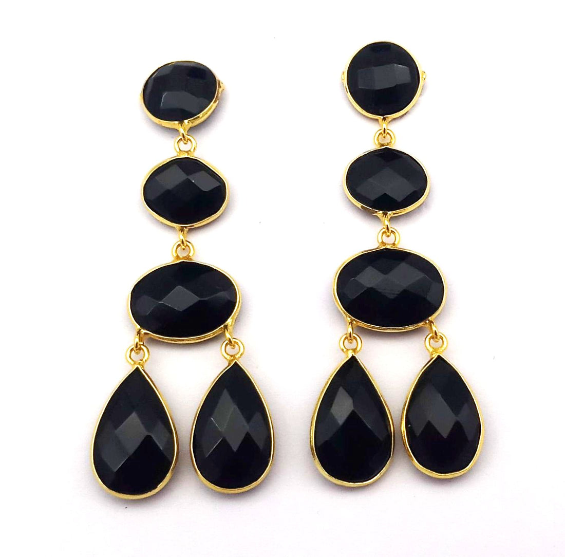 Fine Handcrafted Gold plated Black Onyx stone light weight Dangle Drop Earrings