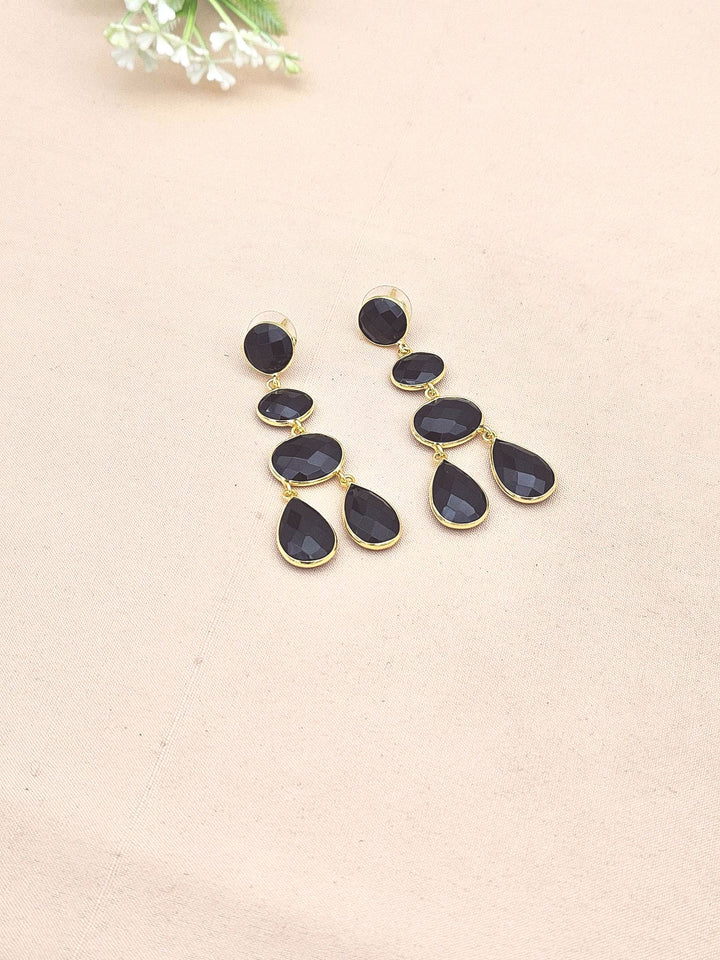 Fine Handcrafted Gold plated Black Onyx stone light weight Dangle Drop Earrings