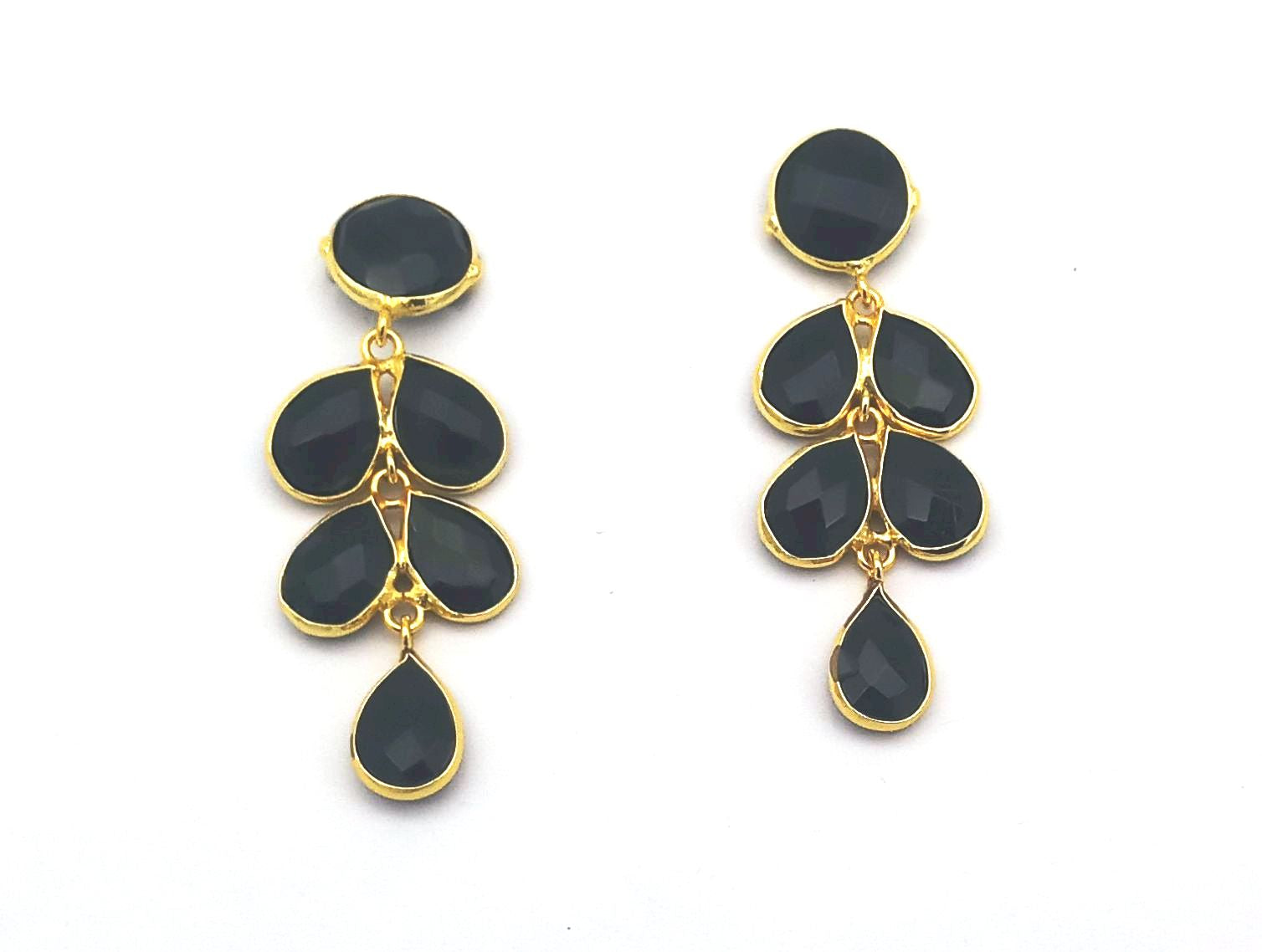 Fine Handcrafted Gold plated Black Glass stone light weight Leaf Designer Dangle Drop Earrings