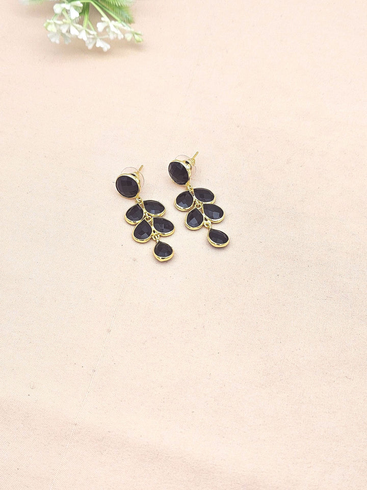 Fine Handcrafted Gold plated Black Glass stone light weight Leaf Designer Dangle Drop Earrings