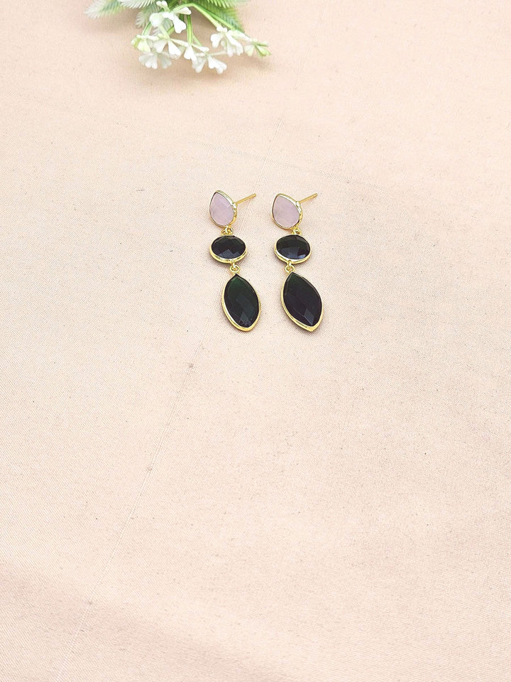 Fine Handcrafted Gold plated Rose Quartz & Green Quartz stone light weight Leaf Designer Dangle Drop Earrings